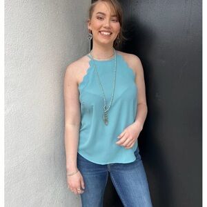 Teal Scallop-Edge Halter Camisole